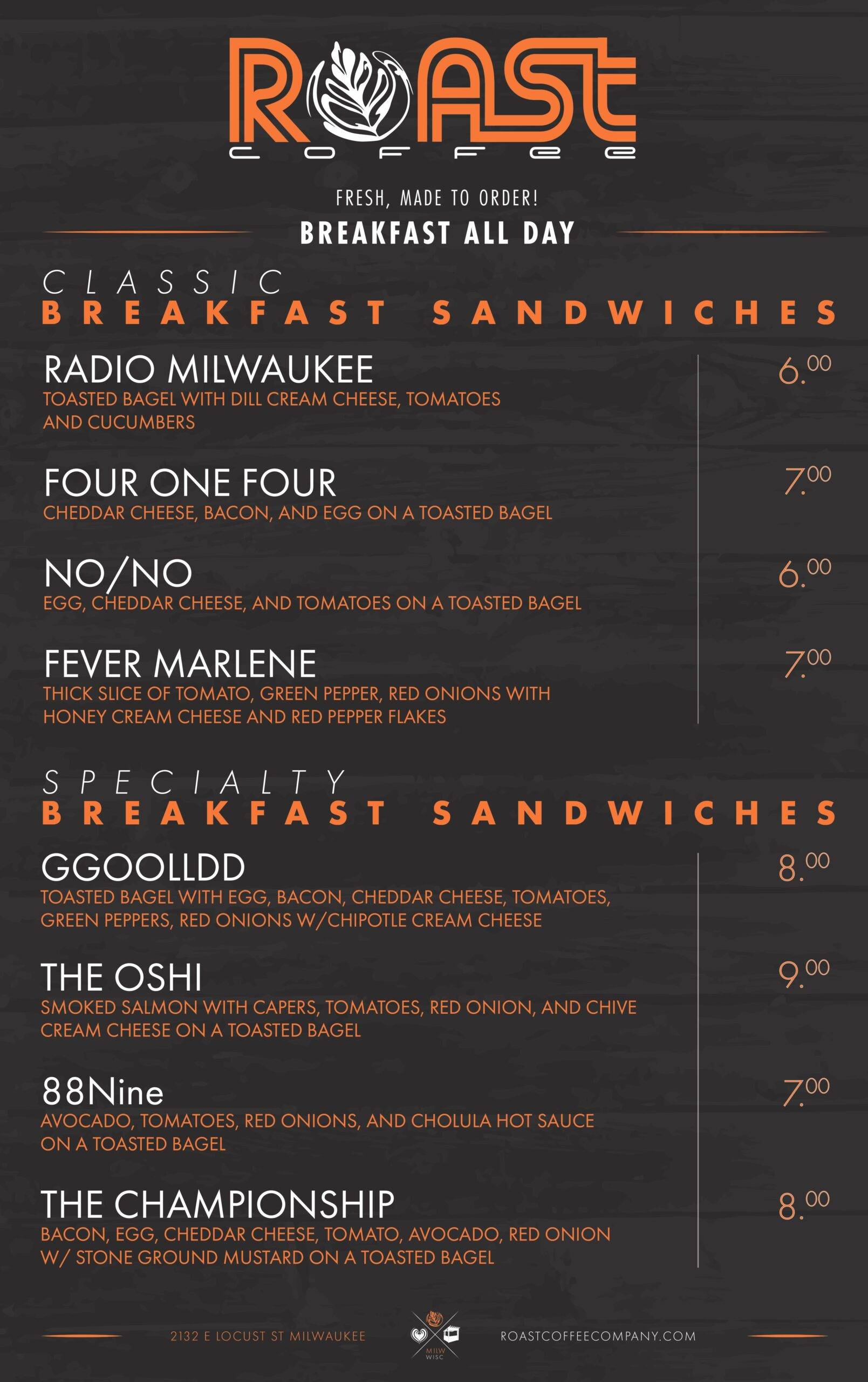 Cafe Breakfast Menu Milwaukee